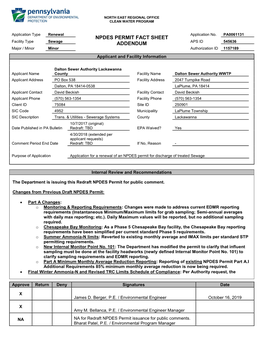 Npdes Permit Fact Sheet Addendum