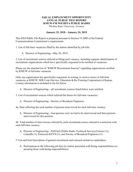 EQUAL EMPLOYMENT OPPORTUNITY ANNUAL PUBLIC FILE REPORT KMUW-FM WICHITA PUBLIC RADIO Wichita State University, Licensee