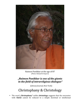 PANIKKAR Raimon Christophany and Christology 3. November 2018