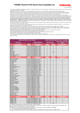 TOSHIBA Flashair W-02 Class10 Card Compatibility List