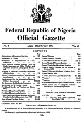 Te Federal Republie of Nigeria Official Gazette