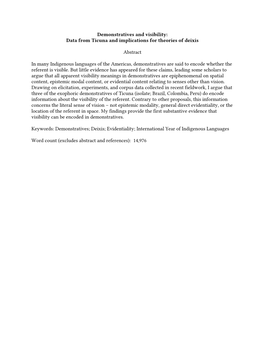 Demonstratives and Visibility: Data from Ticuna and Implications for Theories of Deixis