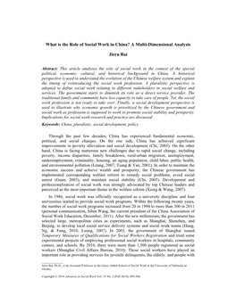 What Is the Role of Social Work in China? a Multi-Dimensional Analysis