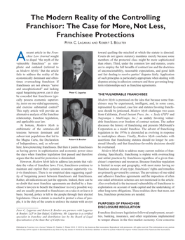 The Modern Reality of the Controlling Franchisor: the Case for More, Not Less, Franchisee Protections PETER C