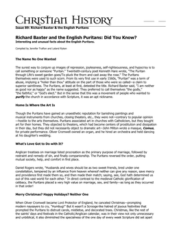 Richard Baxter and the English Puritans: Did You Know? Interesting and Unusual Facts About the English Puritans