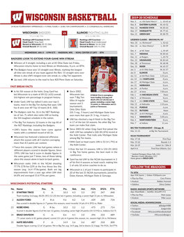 WISCONSIN BASKETBALL 2019�20 SCHEDULE Nov