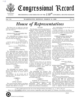 Congressional Record United States Th of America PROCEEDINGS and DEBATES of the 110 CONGRESS, SECOND SESSION