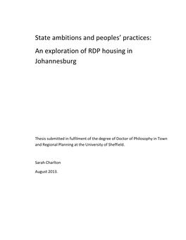 An Exploration of RDP Housing in Johannesburg