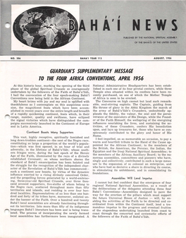 Guardian's Supplementary Message to the Four Africa Conventions, April 1956