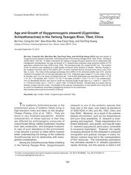 Age and Growth of Oxygymnocypris Stewartii