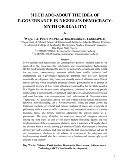 Much Ado-About the Idea of E-Governance in Nigeria’S Democracy: Myth Or Reality!