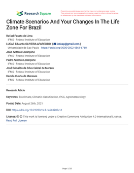 Climate Scenarios and Your Changes in the Life Zone for Brazil