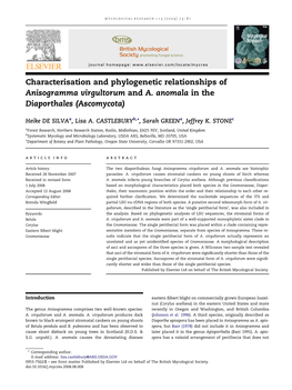 Characterisation and Phylogenetic Relationships of Anisogramma Virgultorum and A