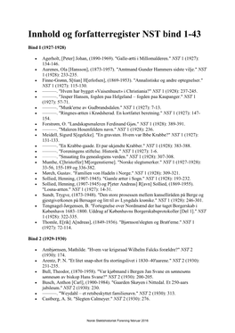 Innhold Og Forfatterregister NST Bind 1-43