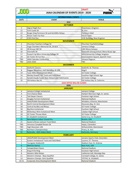 Jaaa Calendar of Events 2019 - 2020