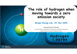 The Role of Hydrogen When Moving Towards a Zero Emission Society