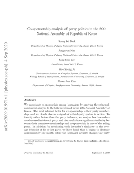 Co-Sponsorship Analysis of Party Politics in the 20Th National Assembly of Republic of Korea