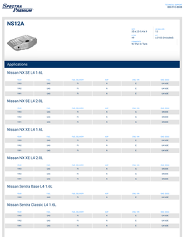 Applications Nissan NX SE L4 1.6L Nissan NX