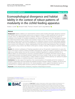 Ecomorphological Divergence and Habitat Lability in the Context of Robust Patterns of Modularity in the Cichlid Feeding Apparatus Andrew J
