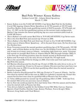 Kasey Kahne Golden Corral 500 – Atlanta Motor Speedway March 17, 2006