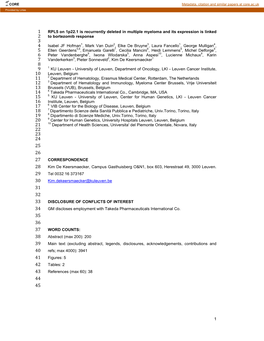 1 RPL5 on 1P22.1 Is Recurrently Deleted in Multiple Myeloma and Its