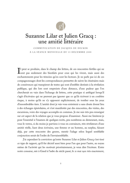 Suzanne Lilar Et Julien Gracq : Une Amitié Littéraire