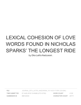 Lexical Cohesion of Love Words Found in Nicholas Sparks' the Longest Ride