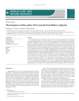 Thysanoptera of Date Palm: First Records from Biskra (Algeria)