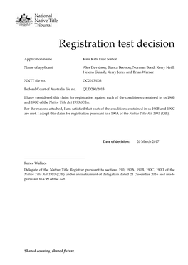 Registration Test Decision