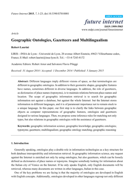 Geographic Ontologies, Gazetteers and Multilingualism