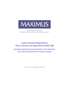 Code of Federal Regulations Title 2: Grants and Agreements PART 200