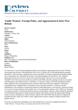 ‚Guilty Women™, Foreign Policy, and Appeasement in Inter-War Britain