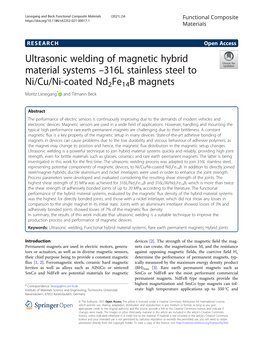 316L Stainless Steel to Ni/Cu/Ni-Coated Nd2fe14b Magnets Moritz Liesegang* and Tilmann Beck