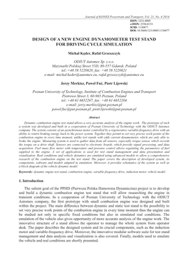 Design of a New Engine Dynamometer Test Stand for Driving Cycle Simulation