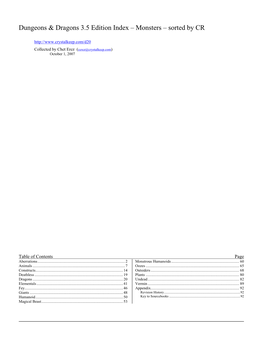 Dungeons & Dragons 3.5 Edition Index – Monsters – Sorted by CR