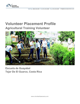 Volunteer Placement Profile Agricultural Training Volunteer