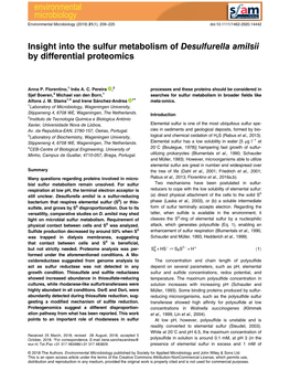 Insight Into the Sulfur Metabolism of Desulfurella Amilsii by Differential Proteomics