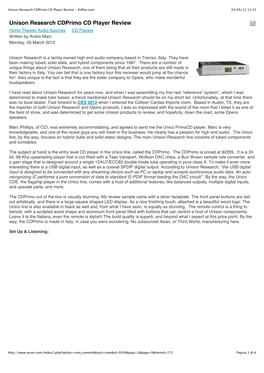 Unison Research Cdprimo CD Player Review - Avrev.Com 03/05/12 12:25