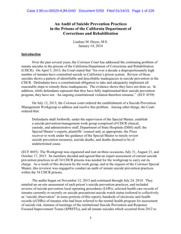 An Audit of Suicide Prevention Practices in the Prisons of the California Department of Corrections and Rehabilitation