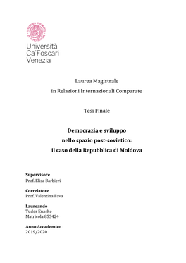 Laurea Magistrale in Relazioni Internazionali Comparate Tesi