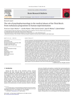 Brain Research Bulletin the Role of Psychopharmacology in The