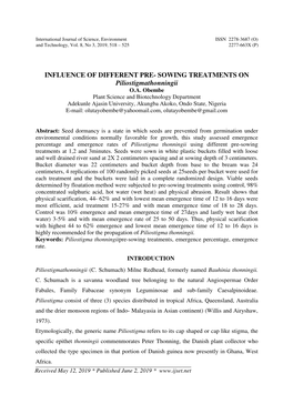 INFLUENCE of DIFFERENT PRE- SOWING TREATMENTS on Piliostigmathonningii O.A