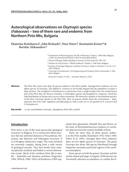 Autecological Observations on Oxytropis Species (Fabaceae) – Two of Them Rare and Endemic from Northern Pirin Mts, Bulgaria