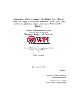 Assessment of the Impacts of Bioplastics