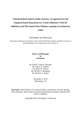 An Approach for the Fragment-Based Drug Discovery of Anti-Alzheimer's BACE1 Inhibitors and NH-Assisted Fürst-Plattner Opening of Cyclohexene Oxides