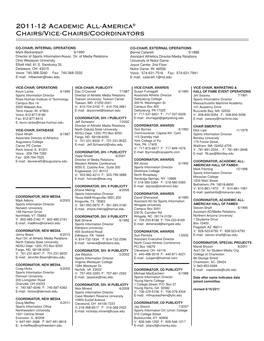 2011-12 Academic All-America® Chairs/Vice-Chairs/Coordinators