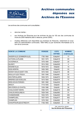 Archives Communales Déposées Aux Archives De L'essonne