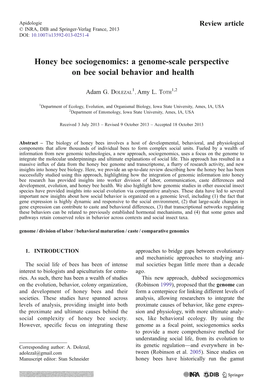 Honey Bee Sociogenomics: a Genome-Scale Perspective on Bee Social Behavior and Health