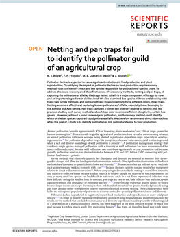 Netting and Pan Traps Fail to Identify the Pollinator Guild of an Agricultural Crop K