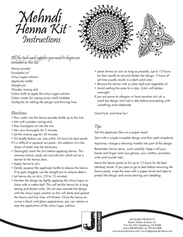 Mehndi Henna Kit Instructions